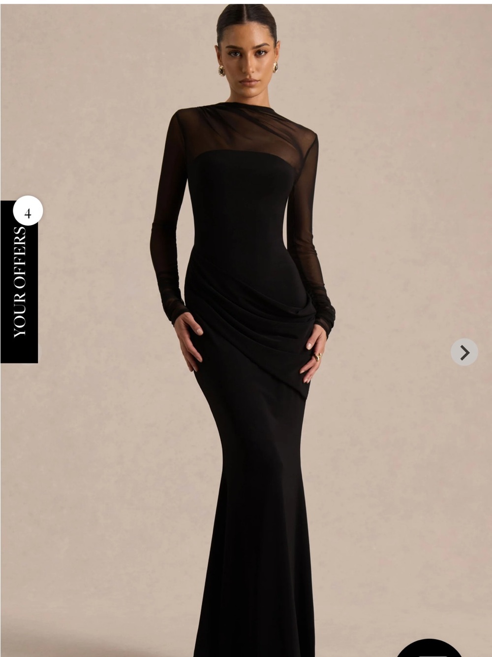 Club L London Black Long-Sleeve Sheer Yoke Gown